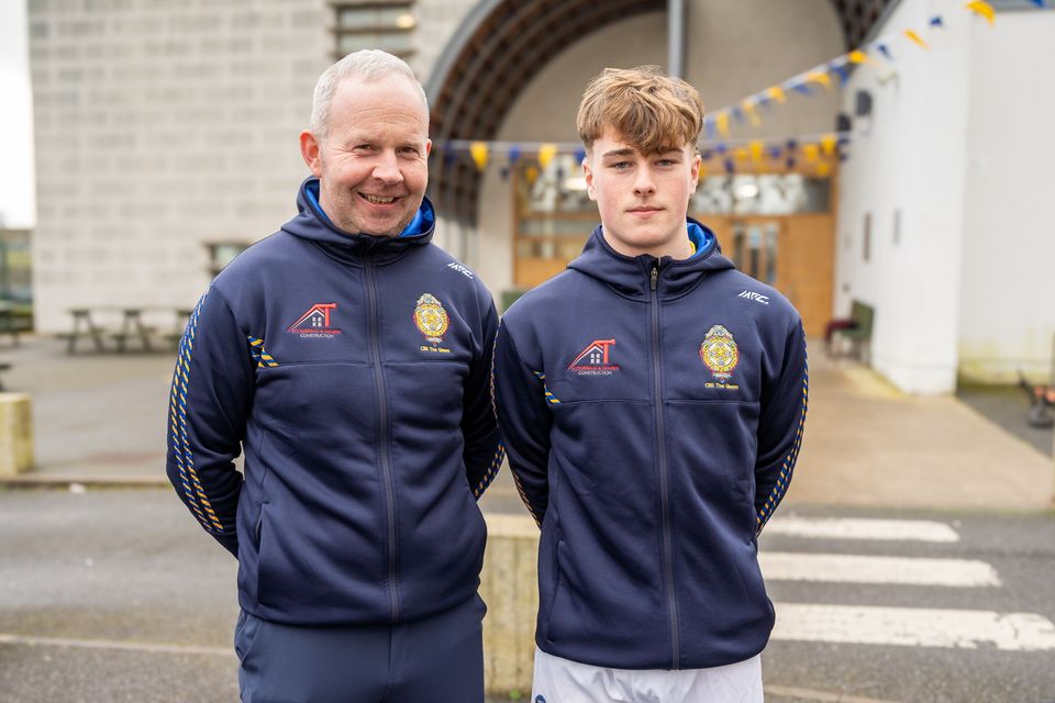 Tralee CBS hurling team co-captain Cillian Ryan with the team's manager Mark Ryall outside The Green as the school looks forward to the All-Ireland PPS SHC 'B' final on Saturday. Photo: Mark O'Sullivan