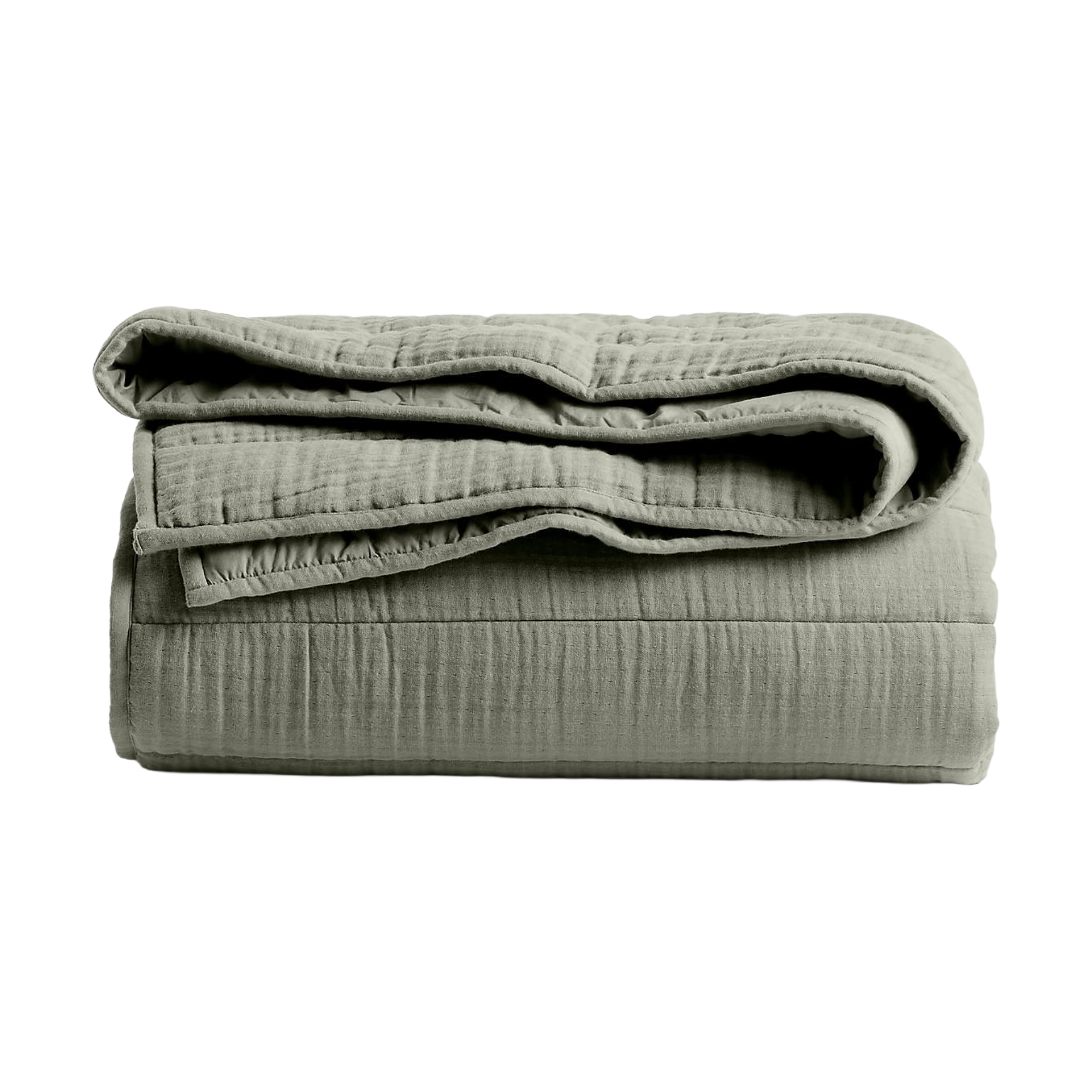 Crate &amp; Barrel, Supersoft Organic Cotton Shadow Sage Green King Channel Stitch Quilt
