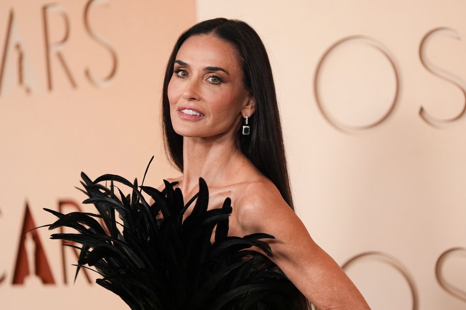 Demi Moore arrives at the Oscars on Sunday, March 15, 2026, at the Dolby Theatre in Los Angeles. (AP Photo/Gregory Bull)