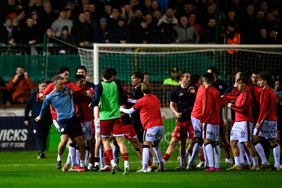 A scuffle between players and management