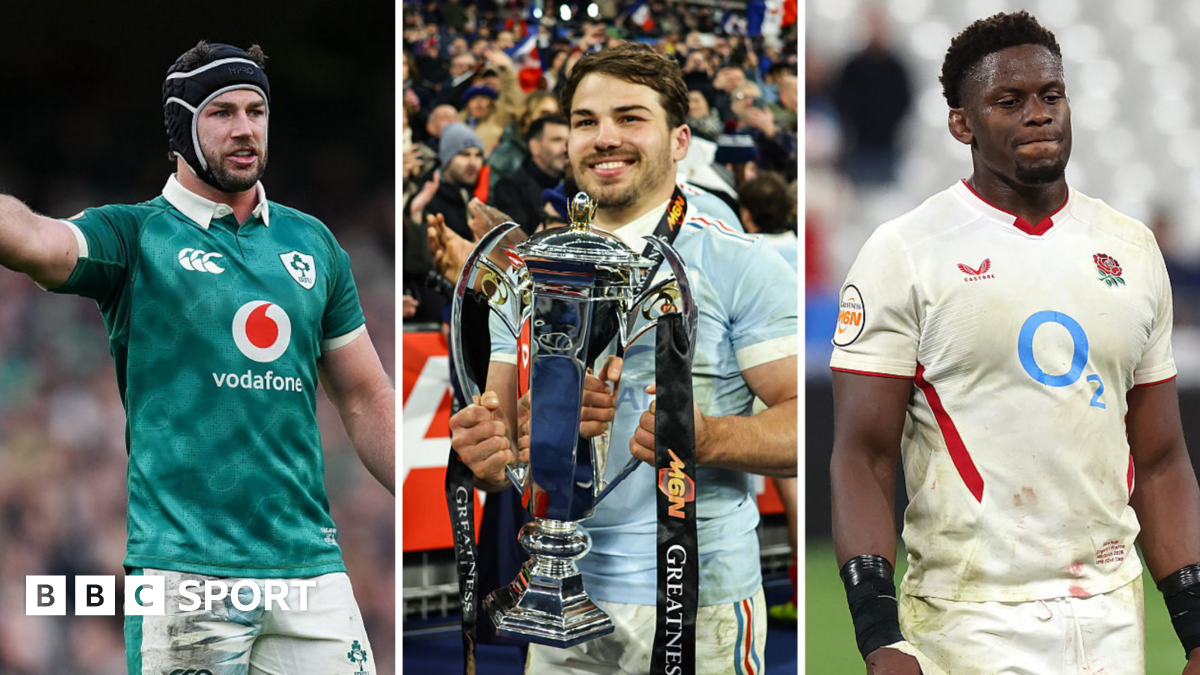 A split picture of Caelan Doris, Antoine Dupont and Maro Itoje