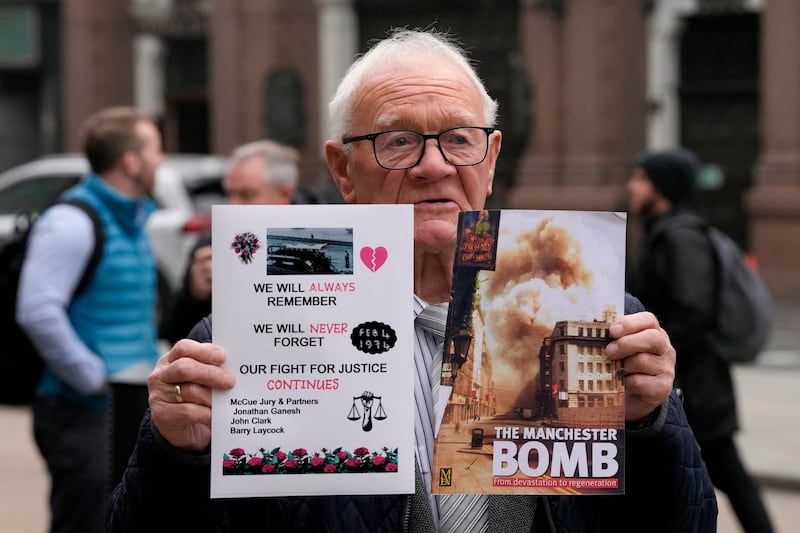 Barry Laycock, a victim of the 1996 Arndale shopping centre bombing stands outside the High Court in central London on March 9th, 2026, ahead of a civil claims trial against Gerry Adams. Photograph: Getty 