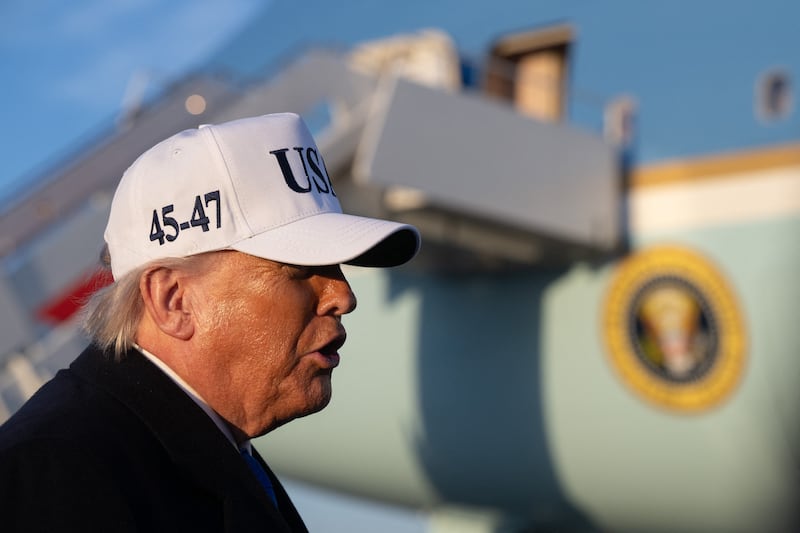 US president Donald Trump speaks to reporters before boarding Air Force One as he departs Joint Base Andrews in Maryland on Friday. Photograph: Saul Loeb/AFP via Getty Images