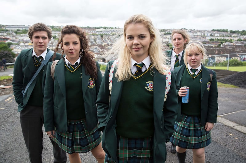 Derry Girls: Dylan Llewellyn, Jamie-Lee O'Donnell, Saoirse-Monica Jackson, Louisa Harland and Nicola Coughlan. Photograph: Jack Barnes/Channel 4