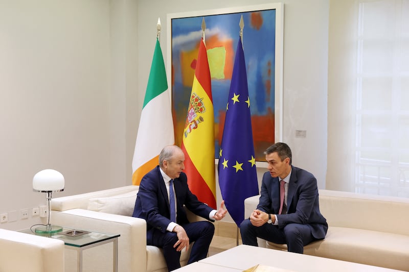 Taoiseach Micheál Martin and Spanish prime minister Pedro Sánchez meeting in Madrid on Tuesday. Photograph: Pierre-Philippe Marcou/ AFP via Getty Images