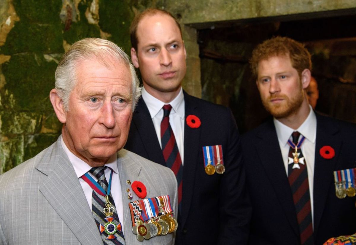 VIMY, FRANCE - APRIL 09: Prince Charles, Prince of Wales, Prince William, Duke of Cambridge and Prince Harry visit the tunnel and trenches at Vimy Memorial Park during the commemorations for the centenary of the Battle of Vimy Ridge on April 9, 2017 in Vimy, France. The Battle Of Vimy Ridge was fought during WW1 as part of the initial phase of the Battle of Arras. Although British-led, it was mostly fought by the Canadian Corps. A centenary commemorative service will be held at the Canadian National Vimy Memorial in France attended by the Prince of Wales, The Duke of Cambridge and Prince Harry and representatives of the Canadian Government. (Photo by Tim Rooke - Pool/Getty Images)