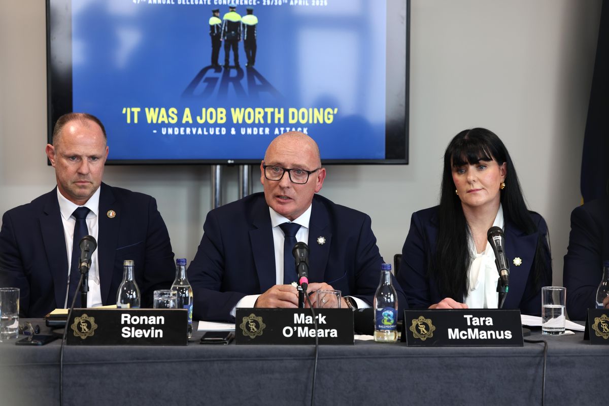 GRA President Mark O'Meara, centre, pictured with General Secretary Ronan Slevin, and Assistant General Secretary Tara McManus. Photo: Mick O'Neill