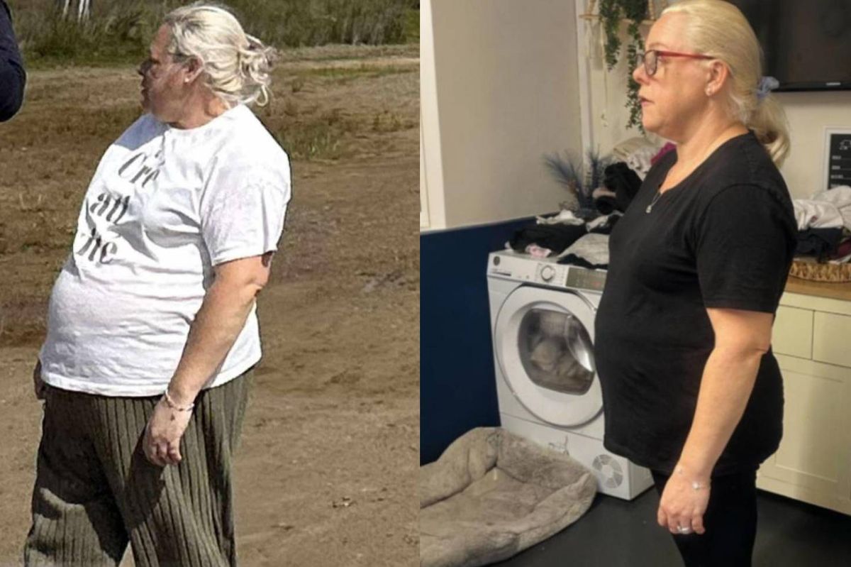 A side-by-side image of Sarah Glascoe before and after losing weight