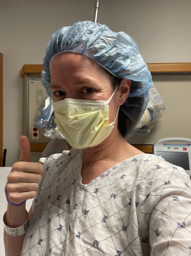 The author shortly before breast-conserving surgery at MedStar Georgetown University Hospital in Washington, D.C.