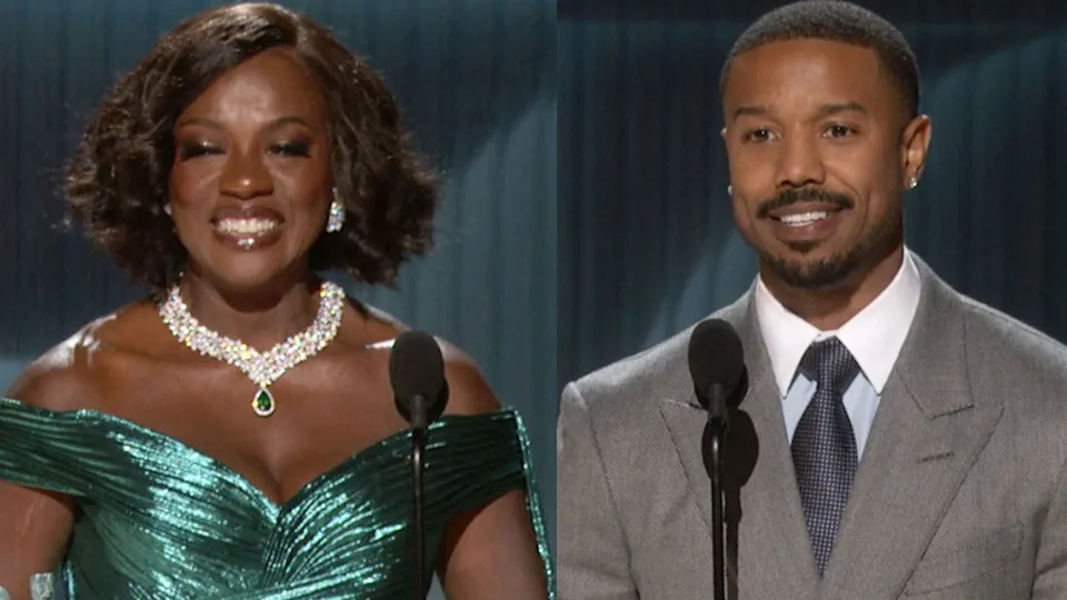  Viola Davis presents Michael B Jordan with an Actor award at the SAG AFTRA sponsored Actors Awards. . 