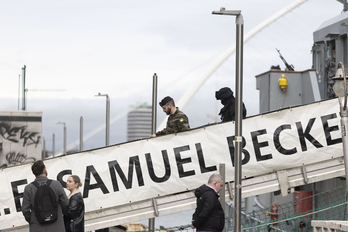 Irish Navy personnel at the LÉ Samuel Beckett in Dublin.