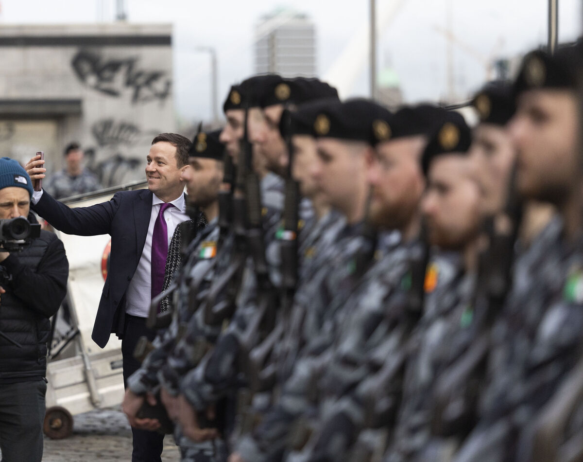 James Geoghegan TD takes a selfie at the launch of the maritime defence strategy.