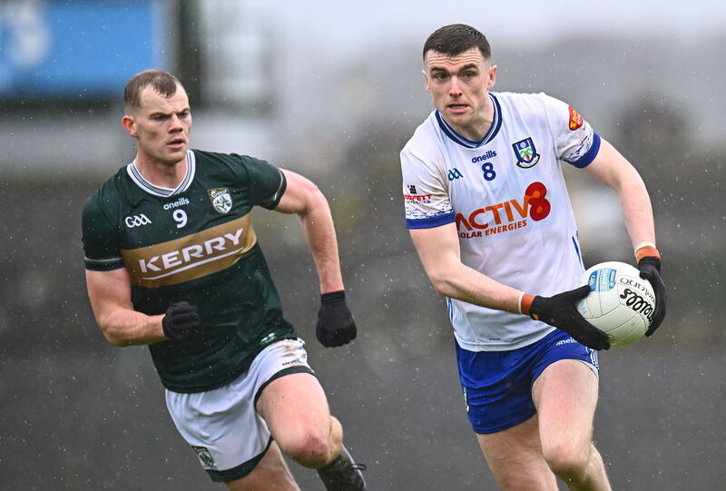 Michael McCarville of Monaghan in action against Mark O'Shea of Kerry. Pic: Piaras Ó Mídheach/Sportsfile