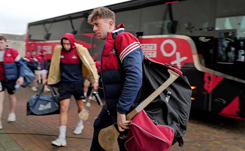Ethan Twomey of Cork arrives for the Allianz Hurling League Division 1A match between Kilkenny and Cork. Pic: Ray McManus/Sportsfile