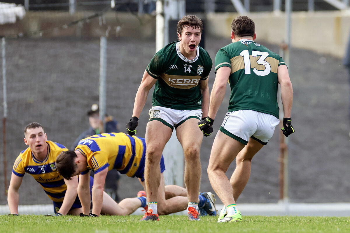Kerry's Tomás Kennedy celebrates a victory over Roscommon with David Clifford last January. Picture: INPHO/Laszlo Geczo