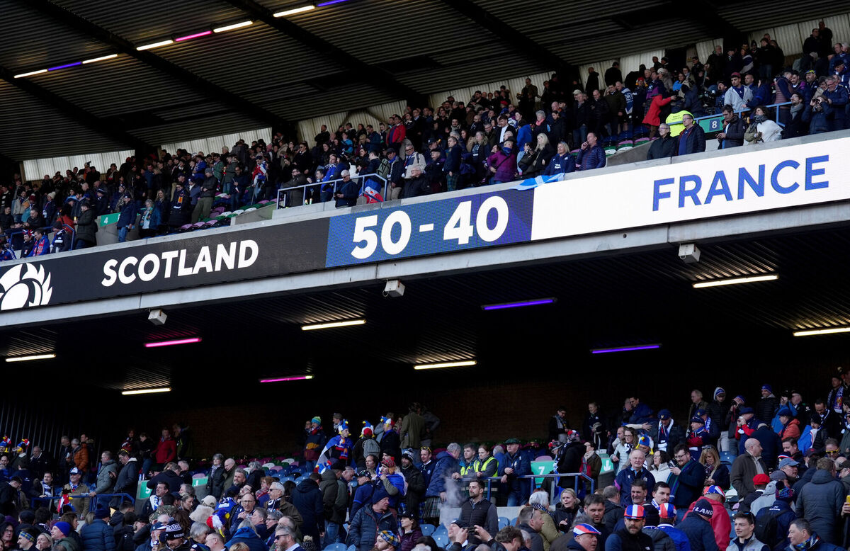 The score board displays the final score after the Guinness Men's Six Nations match. Pic: Andrew Milligan/PA Wire.