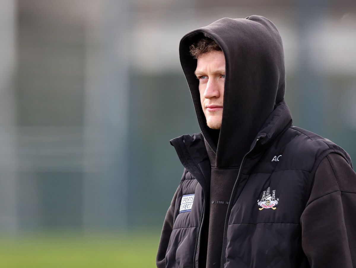 Cork hurler Alan Connolly watching the game on Sunday. Picture: Jim Coughlan.