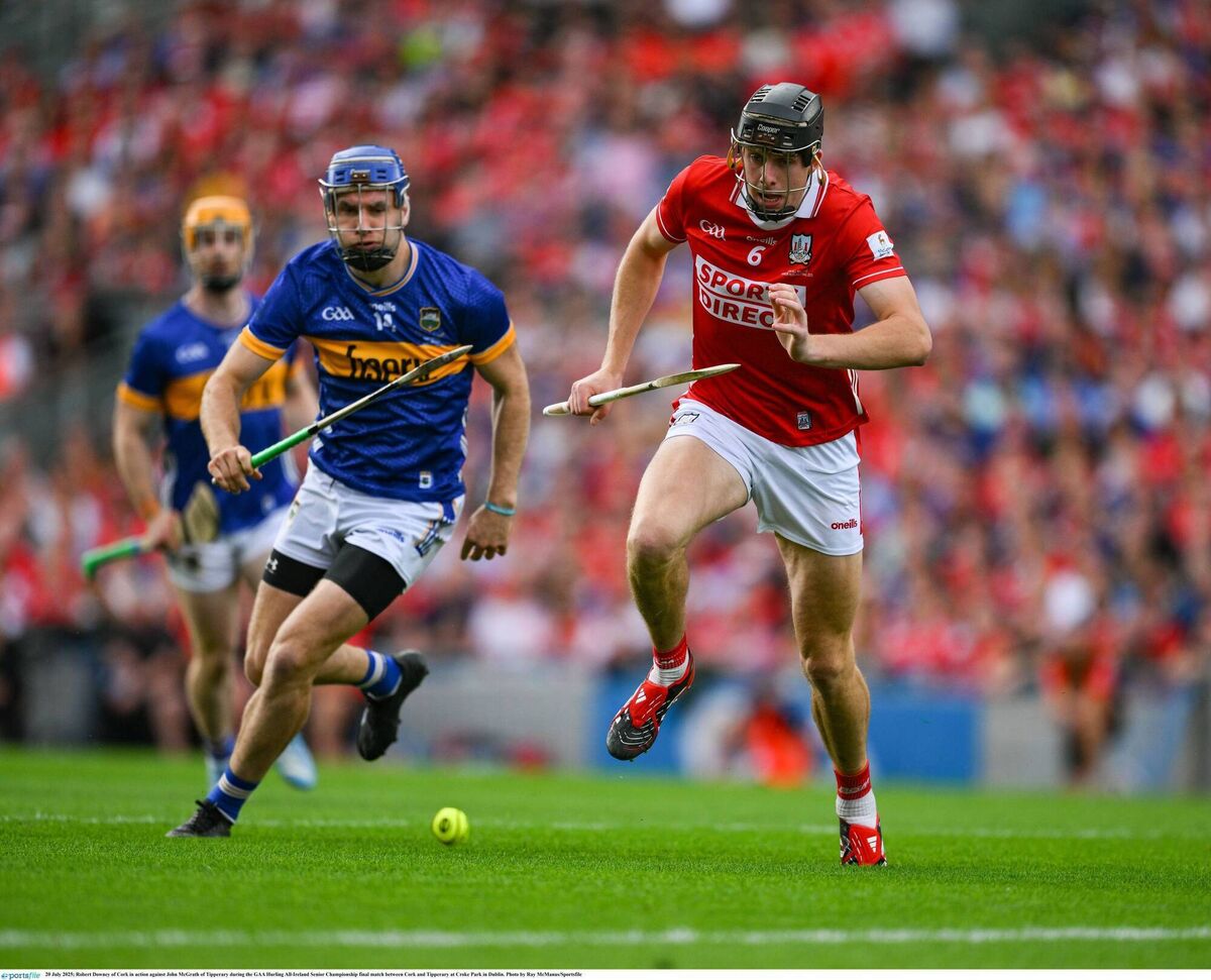 Robert Downey races for possession with John McGrath of Tipperary at Croke Park. Picture: Ray McManus/Sportsfile
