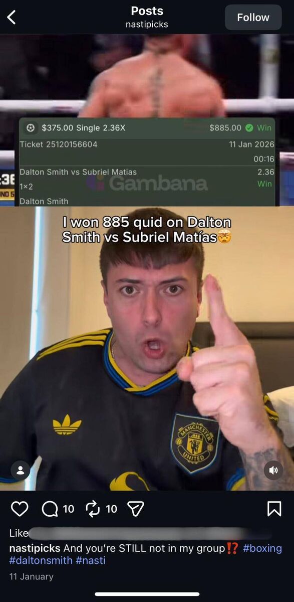 Influencer Jonathan Finlay advertising unlicensed gambling company Gambana, without disclosing his affiliate relationship