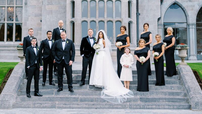 Dr Lisa Madden and Dr Brian Cotter with their wedding party. Pictures: Studio Lordan