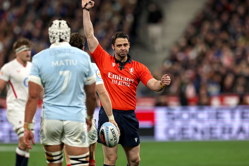 Referee Nika Amashukeli. Photograph: Billy Stickland/Inpho