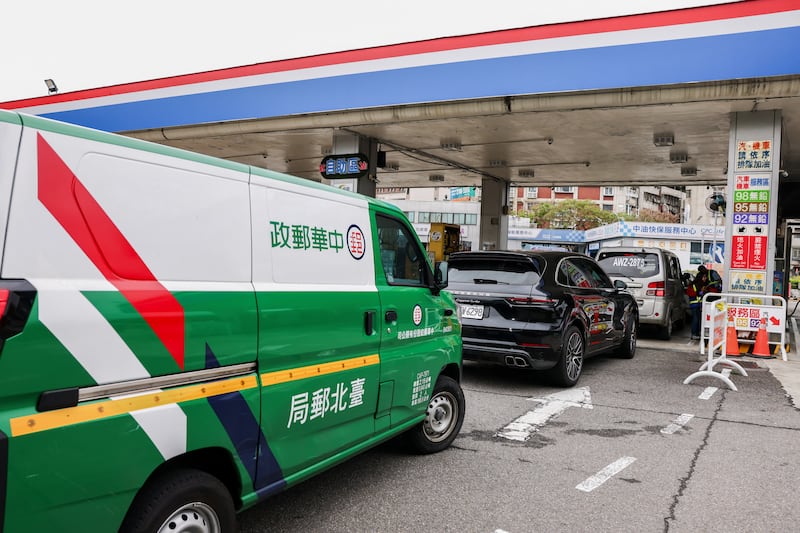 Motorists queue at a gas station in Taipei. The price of the main US benchmark for oil surged more than 30 per cent on March 9th, 2026, over concerns that the Middle East war could create prolonged supply disruptions. Photograph: Getty Images