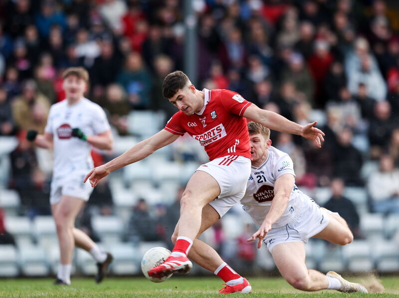 Seán McDonnell of Cork in action against Kevin Feely of Kildare. Picture: Michael P Ryan/Sportsfile