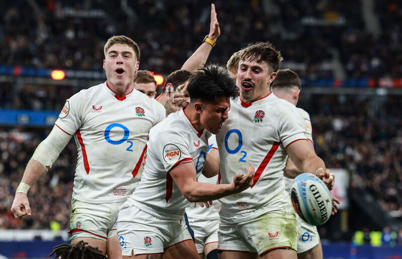 WHAT COULD HAVE BEEN: England's Marcus Smith celebrates scoring a try with Tommy Freeman and Cadan Murley