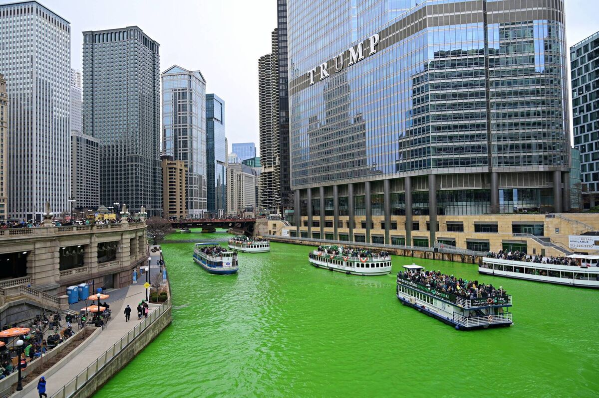 At the weekend, the Chicago River was turned emerald green once again in honour of St Patrick's Day. The annual tradition dates back to  1962. Picture: Jacek Boczarski/Anadolu/Getty