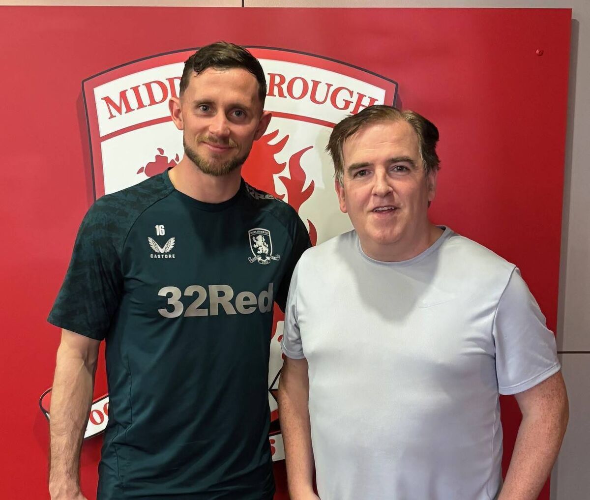 Alan Browne with John Fallon at Middlesbrough training ground. 
