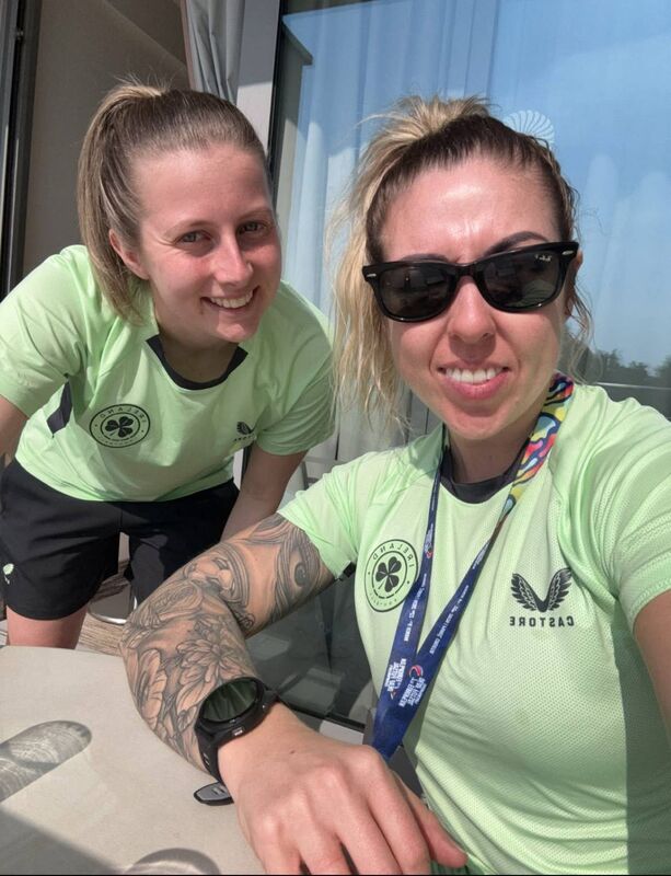 Rebekah Grant and Nathalie O'Brien enjoying a trip to line out for Ireland.