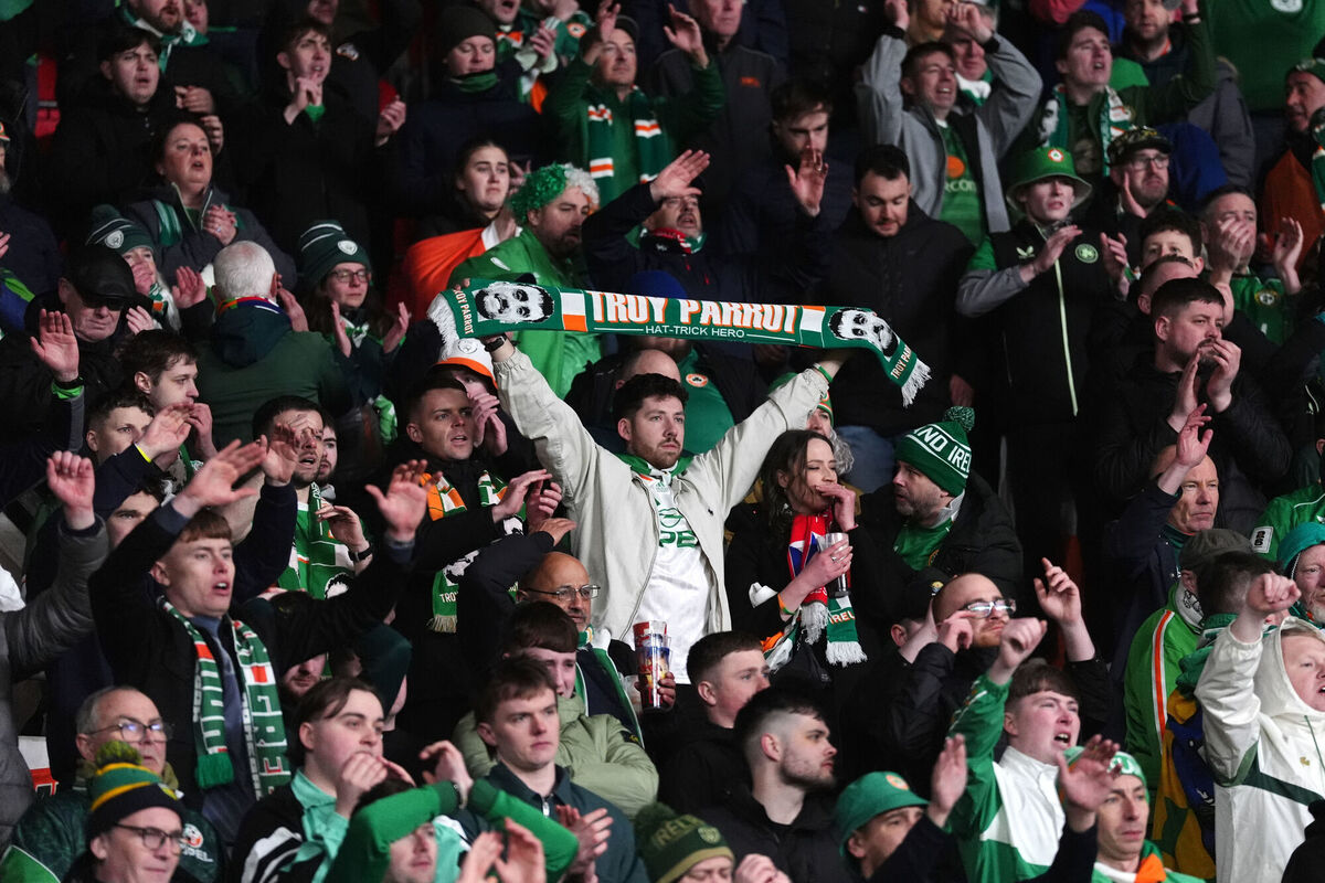 Loyal to the end: Republic of Ireland fans applaud the players following defeat in their 2026 Fifa World Cup play-off semi-final against Czechia. Picture: Adam Davy/PA
