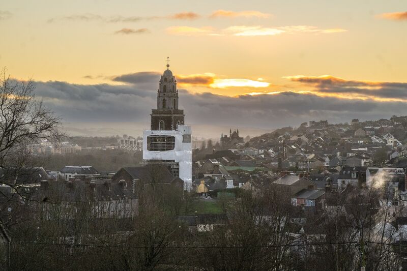 The iconic tower of St Anne's Shandon had been under wraps until recently amid a major conservation and restoration project. Picture:  Chani Anderson