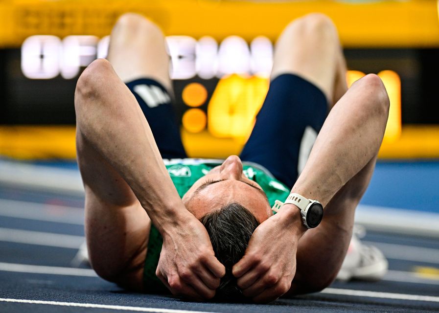 Mark English of Ireland reacts after finishing fourth in his men's 800m semi-final. Photo by Sam Barnes/Sportsfile