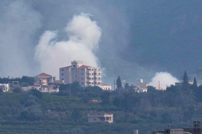 Smoke rises from Israeli artillery shelling on the village of Qlaileh, southern Lebanon. Photograph: Hussein Malla/AP