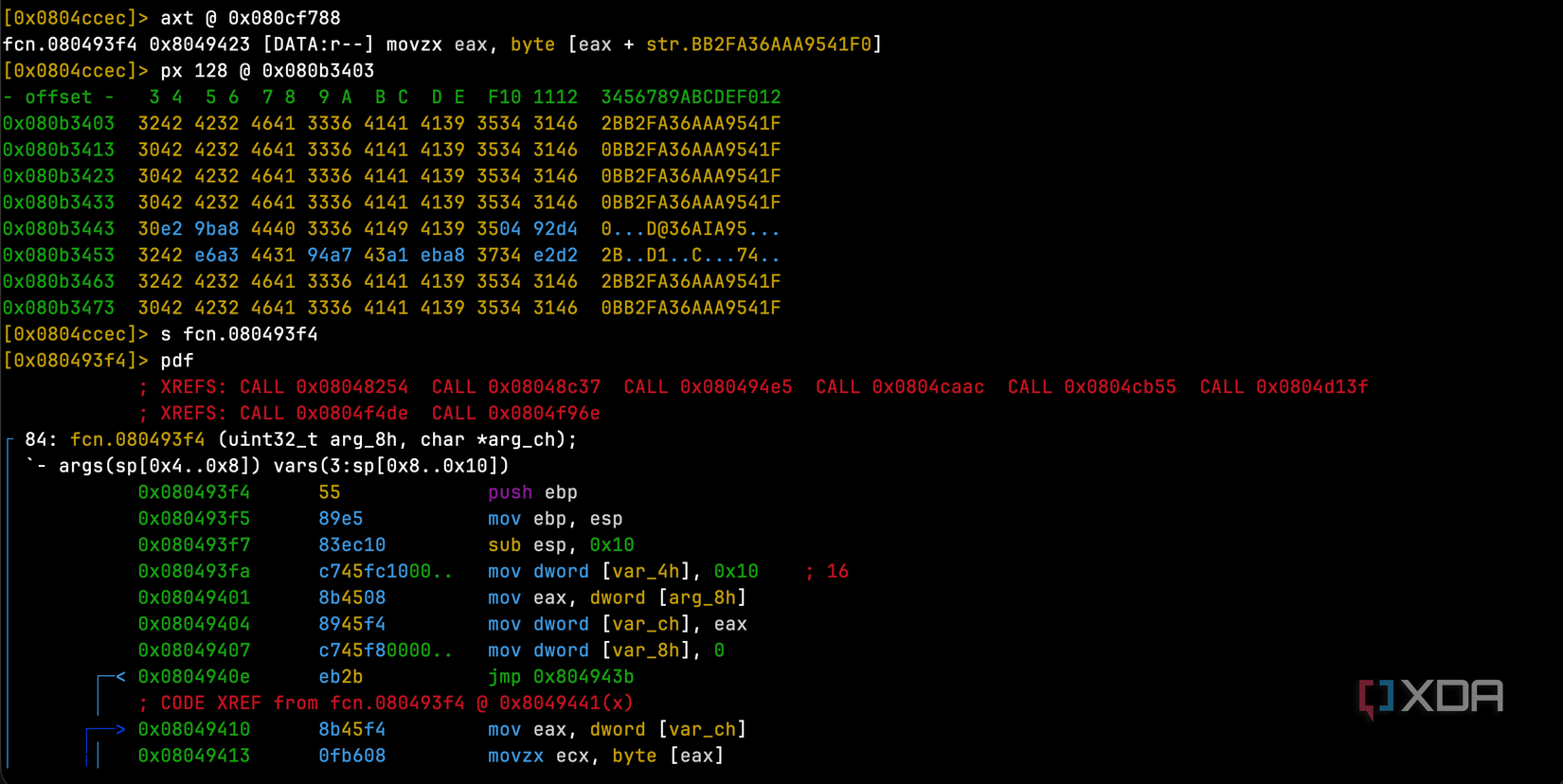 Showing the 84 byte decryption function