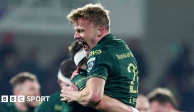 Ben Murphy and John Devine celebrating at full-time