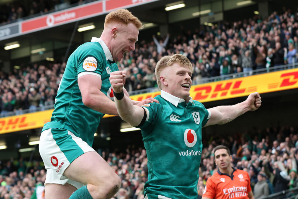 Ireland wing Tommy O'Brien (R) had an outstanding Six Nations