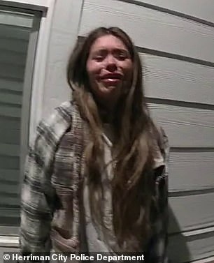 When police arrived at the scene in a Salt Lake City suburb, the influencer told them she was so scared she had 'peed' herself, the video shows