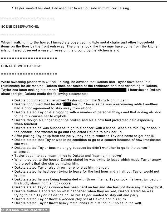 Police also interviewed Mortensen who said Paul became angry and violent after he refused to take her to a concert, the report reveals