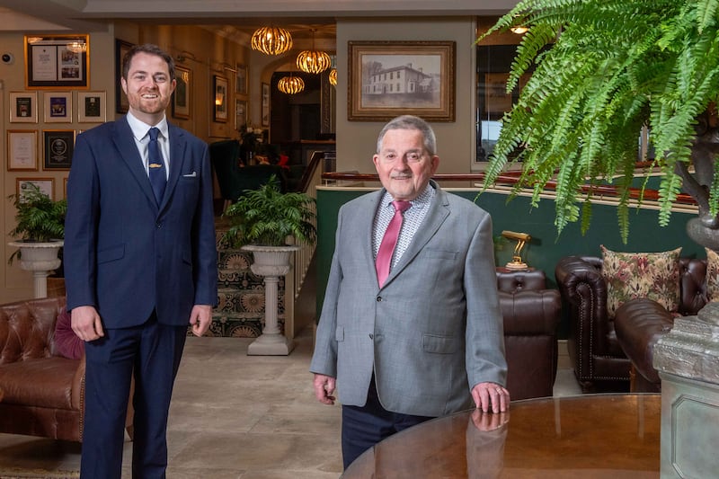 Michael O'Neill jnr with his father, also Michael, at Fernhill House Hotel & Gardens in Clonakilty. Photograph: Andy Gibson.