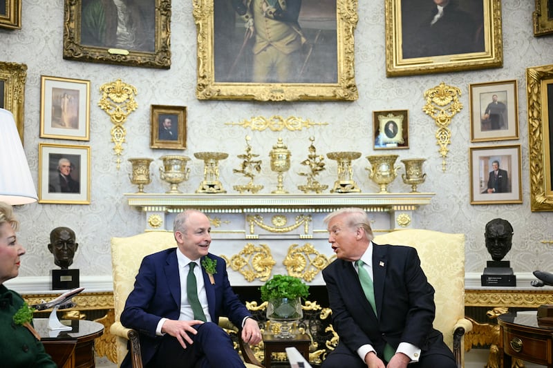 US President Donald Trump meets Taoiseach Micheál Martin during a bilateral meeting in the Oval Office. Photograph: Jim Watson/AFP via Getty Images
