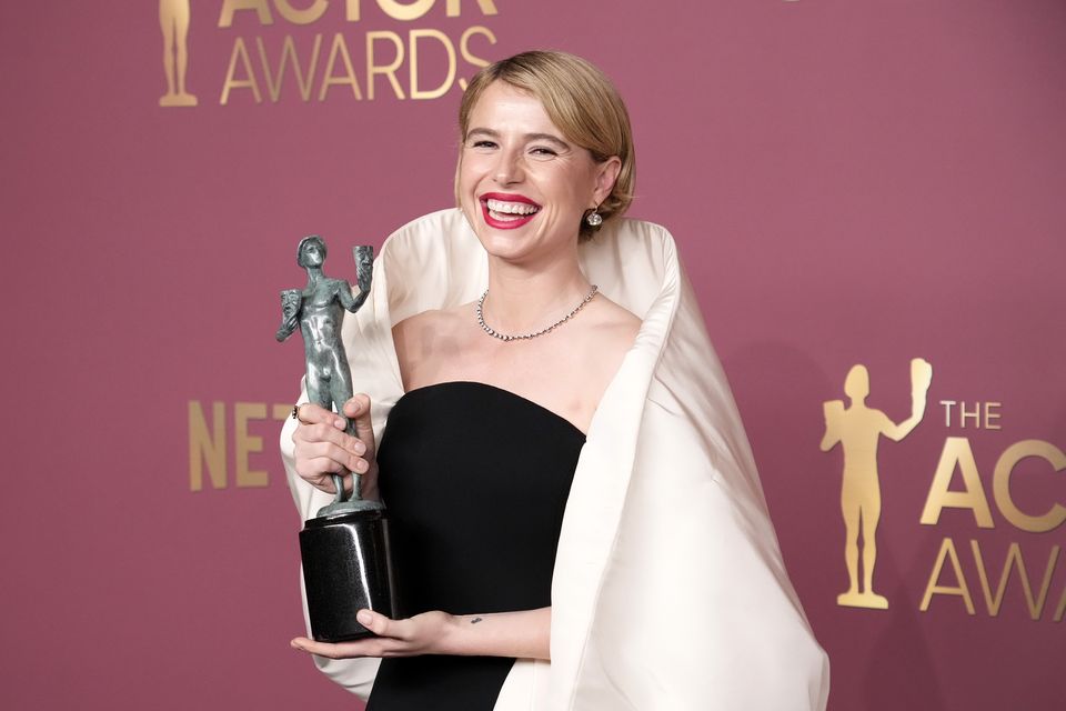 Jessie Buckley with her Outstanding Performance by a Female Actor in a Leading Role award for 'Hamnet' at the Annual Actor Awards. Photo: Jeff Kravitz/FilmMagic