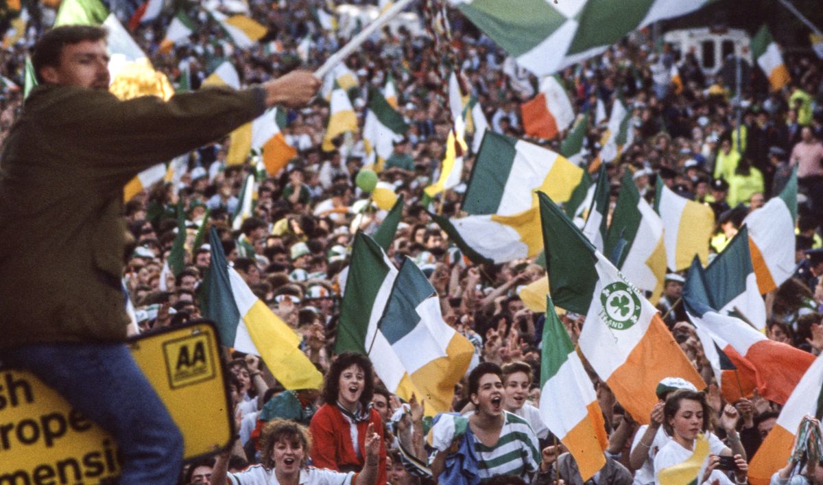 Ireland fans on the streets of Dublin at the Italia '90 homecoming