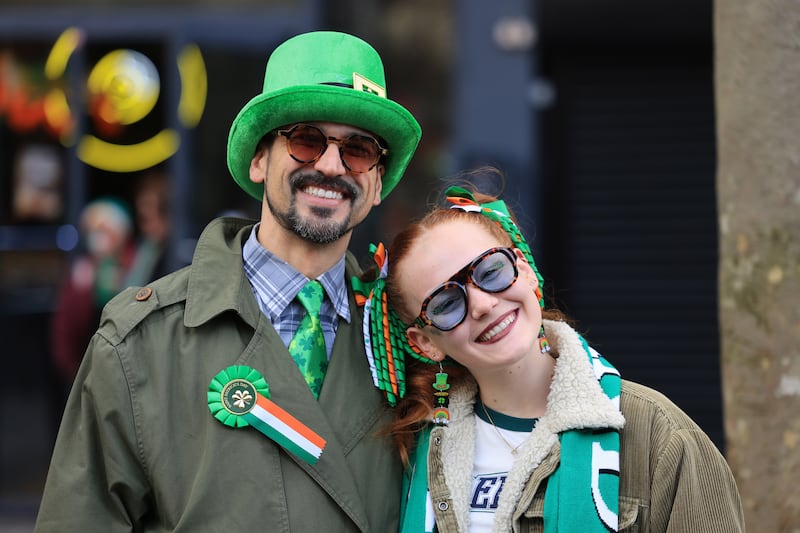 Christiano Zanin and Julia Zatti, Brazil, at the national St. Patrick’s Day parade 2026 in Dublin City centre. Photograph: Dara Mac Dónaill / The Irish Times















