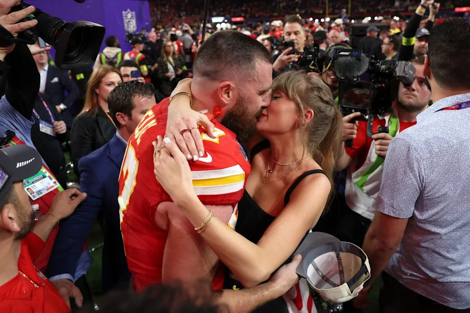 Travis Kelce and Taylor Swift in February 2024.Credit: Getty
