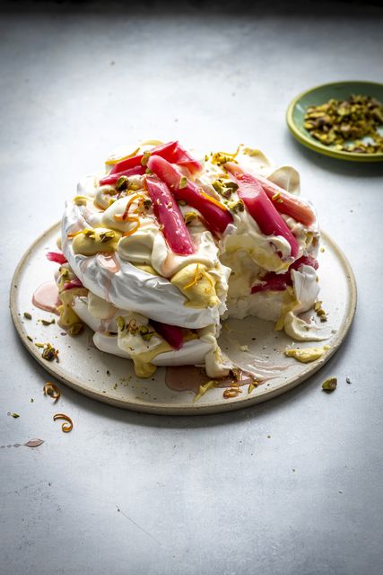 Rhubarb & Custard Pavlova. Photo: Donal Skehan & Tara Fisher; Food styling: Charlotte O’Connell