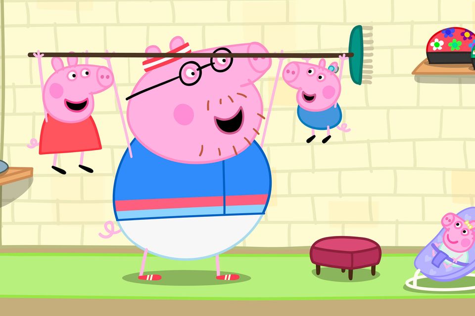Illustration issued by Hasbro of Daddy Pig training for the TCS London Marathon 2026. Hasbro/PA Wire