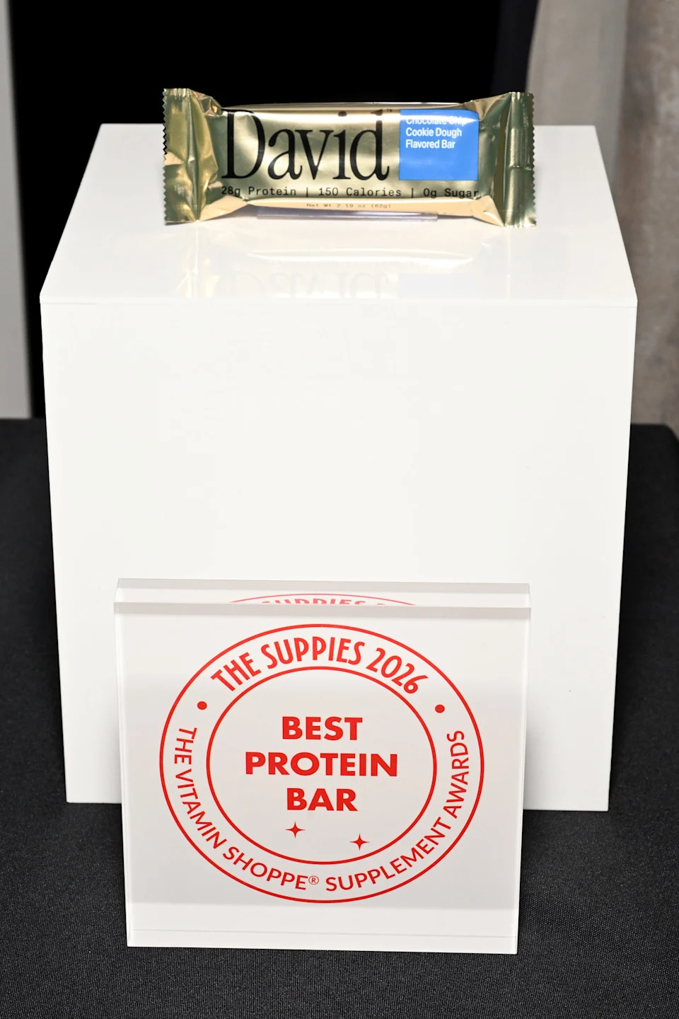 A Chocolate Chip Cookie Dough Flavored Bar from the brand David Protein on display during The Suppies 2026: The Vitamin Shoppe's Supplement Awards at Electric Lemon at Equinox Hotel on Feb. 18, 2026 in New York City.