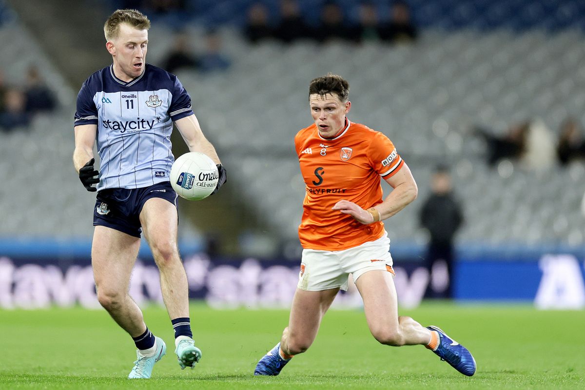 Dublin's Seán Bugler in action against Callum O’Neill of Armagh during last Saturday's meeting in Croke Park. Both teams will be out to avoid relegation to Division Two this weekend